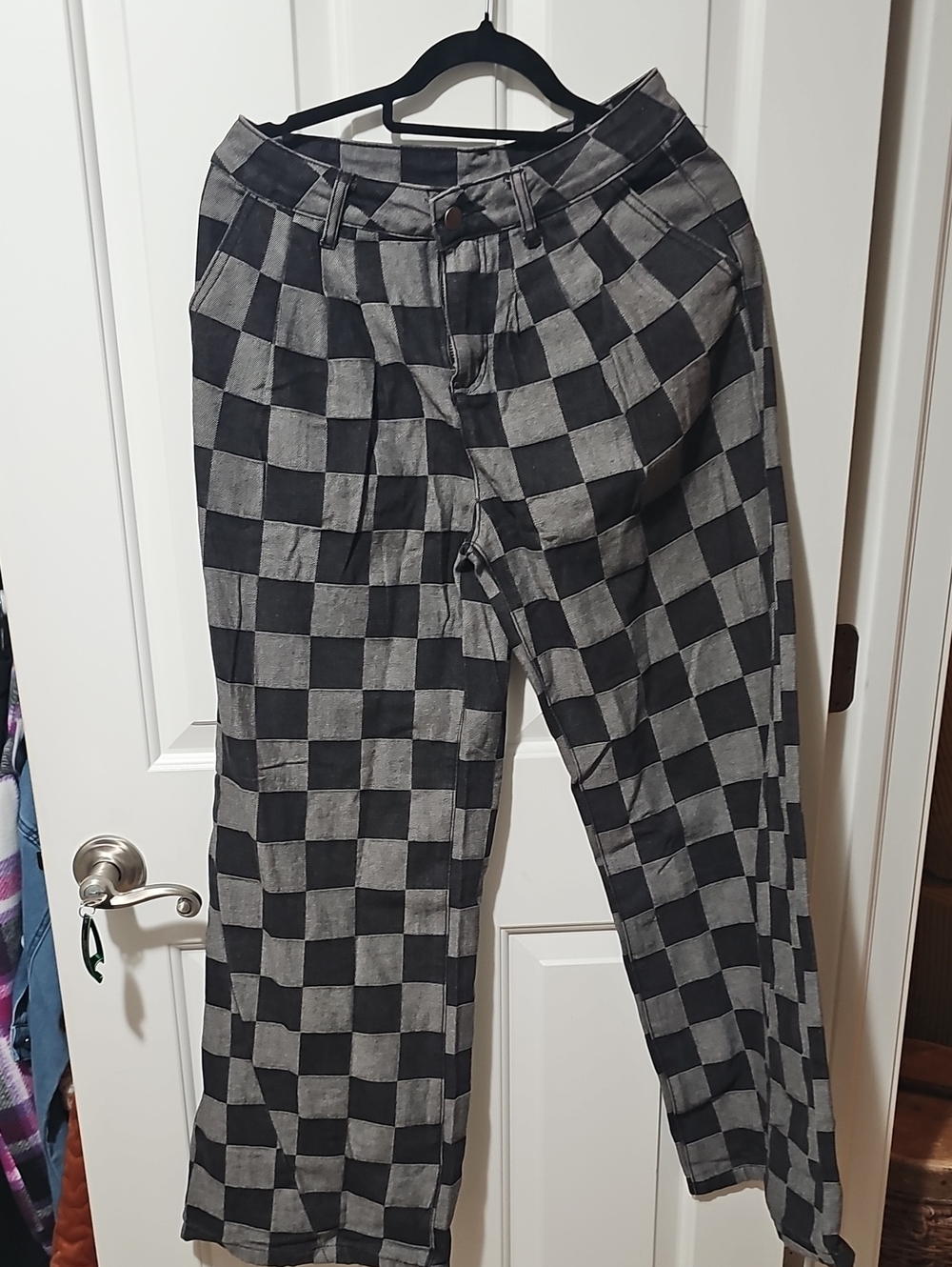 Women's New Size 6 Black and Gray Checkerboard Pants Wide Leg